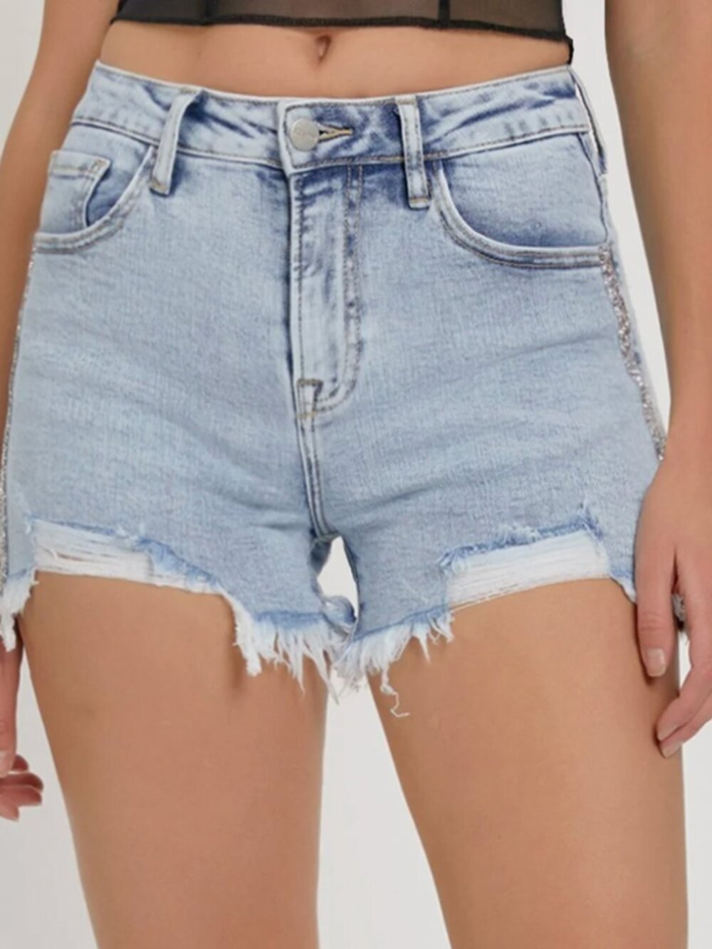 NWT Risen High Rise Rhinestone Embellished Jean Shorts Size Small - Picture 2 of 10